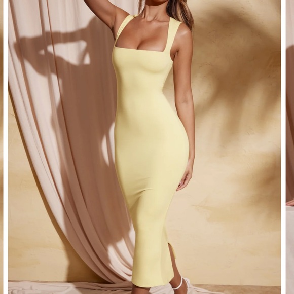 AINSLEE
Square Neck Midi Dress in Pastel Yellow - Picture 3 of 4